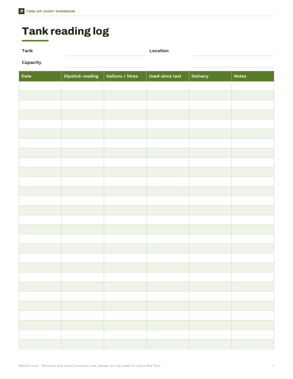 Preview of Printable Tank Reading Log